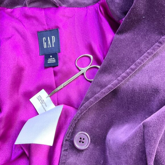 Gap Blazer Velvet Purple Single Breasted Y2K Pockets (8) - Picture 6 of 8